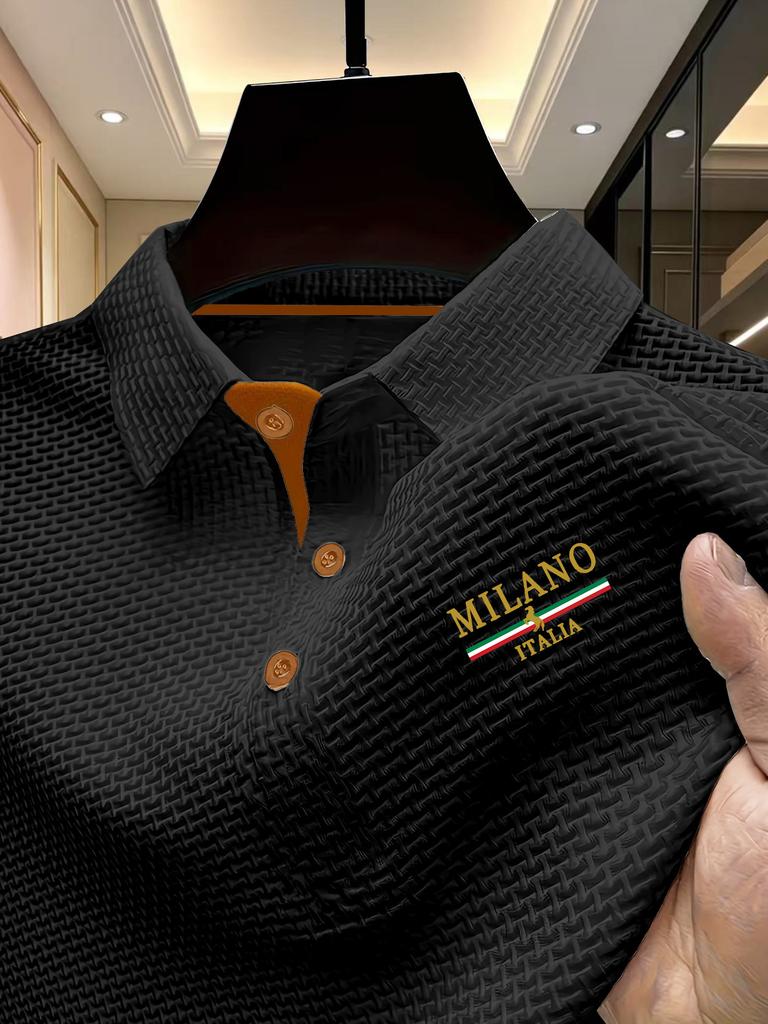 Мужские Поло в Стиле Business Casual с Цветовыми Блоками для Гольфа - Короткий Рукав, Воротник-стойка, Рабочая Футболка, Летняя Модная Одежда