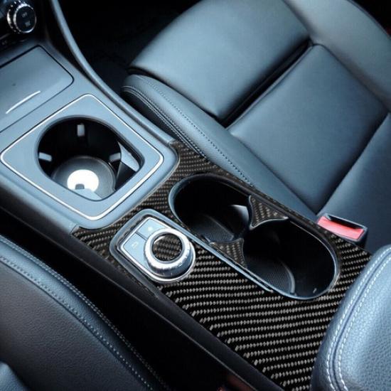 4Pc Carbon Fiber Interior Center Cup Holder Cover Trim For Mercedes Benz CLA GLA