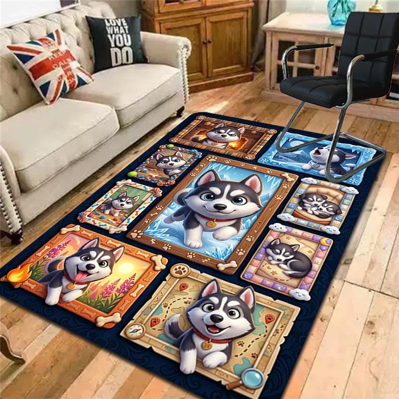 Husky Adventures Frames Pattern Rug Floor Mat for Living Room or Bedroom Soft and Comfortable Carpet a Gift for Birthday and Holiday.