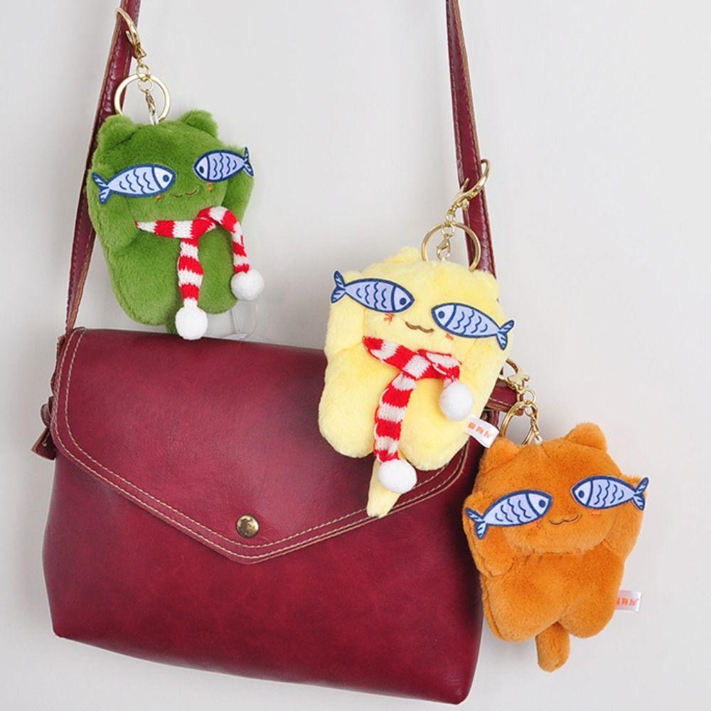 With Fish Eyes Finely Sewn Cat Keychain Cartoon Anime Fish Cat Pendant  Female