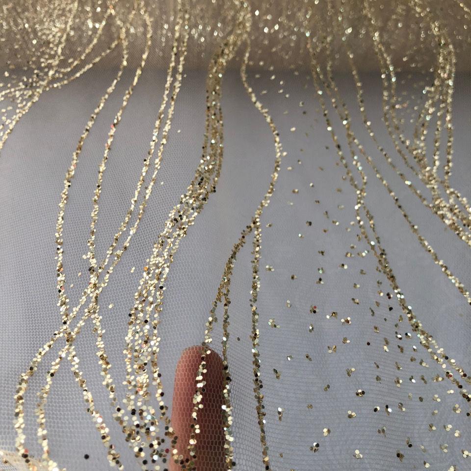 Блестки Сетка Золотые Ткани Свадебная Фата Аксессуары Вечеринка Ручная работа DIY Фон Ткань Платье Одежда Швейные Материалы Творческий