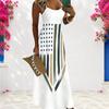 Women Plus Size Scoop Neck Strappy Sleeveless American Flag Printed A Line Long Dress