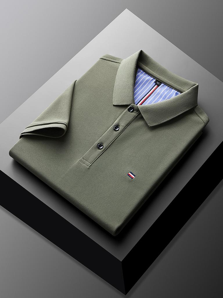 Мужская рубашка поло с коротким рукавом, однотонная, с лацканами, дышащая, деловая, повседневная, синяя футболка