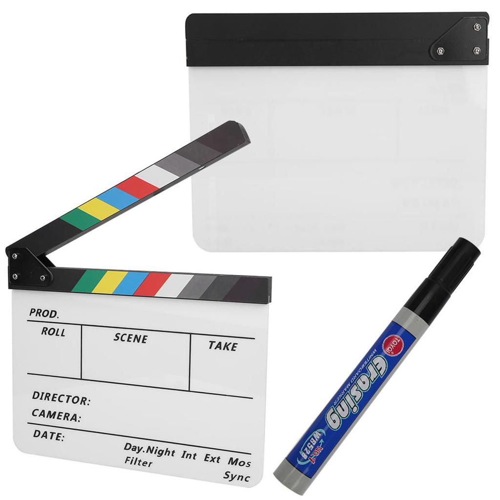 Acrylic Director Scene Clapperboard TV Movie Action Board Film Cut Prop with Pen (Color White)