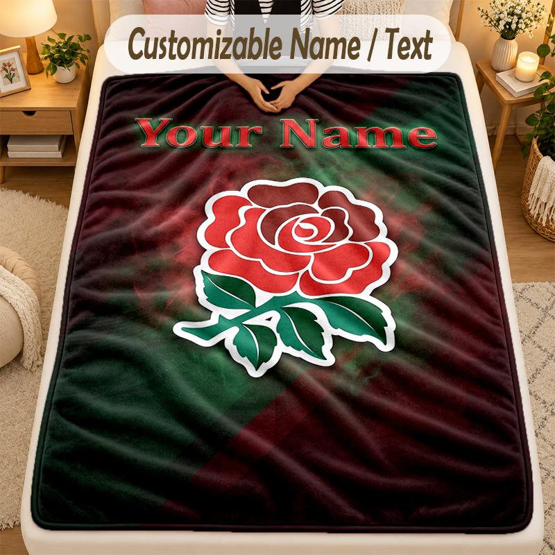 Flannel BlanketEngland Rugby Custom Name Text Personalized Soft Warm Throw Blanket Home Decor Gift