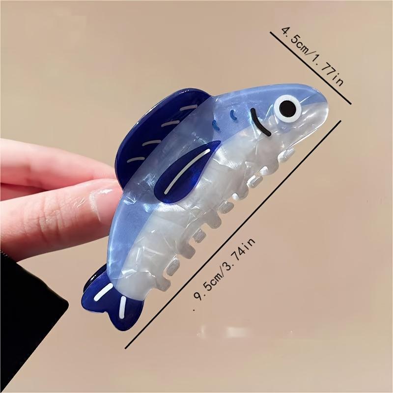 Hip-Hop Blue & White Fish-Shaped Hair Claw Clip - Large Oval Shark Sardinia-Inspired Design with Realistic Eyes, Hair Accessory