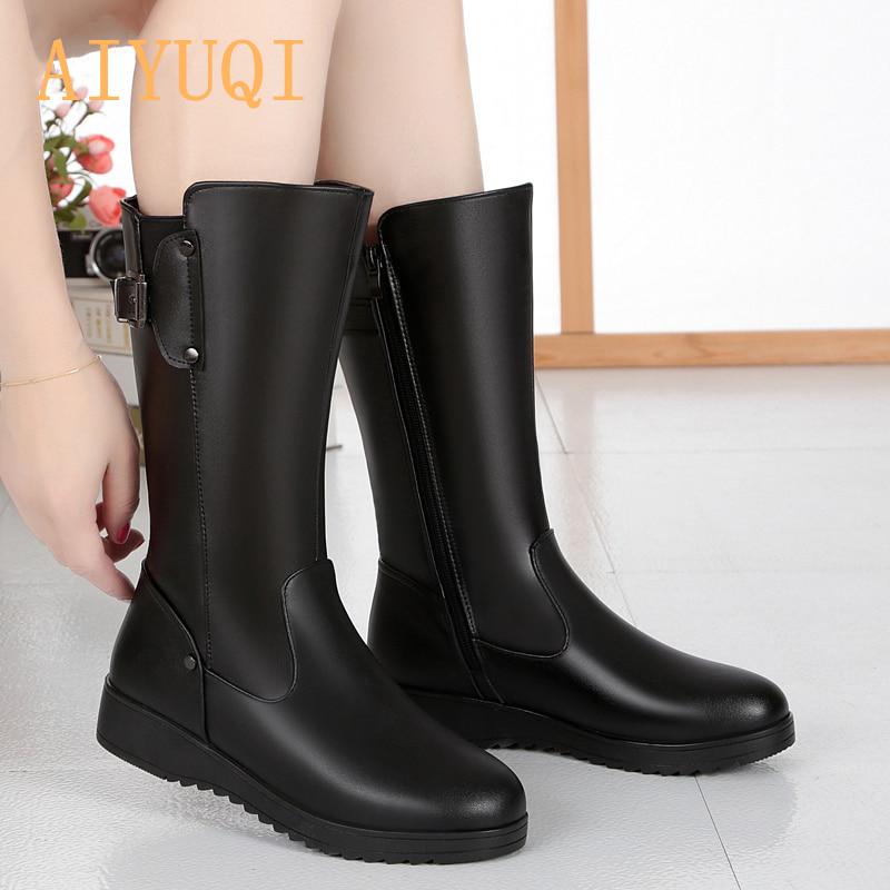 Female Winter Boots New Genuine Leather Female Boots Big Size Wool Booties Woman Non-slip