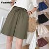 Women's Shorts Drawstring Solid Color Elastic Wide Leg Pants Summer Cotton Linen Beach Pants