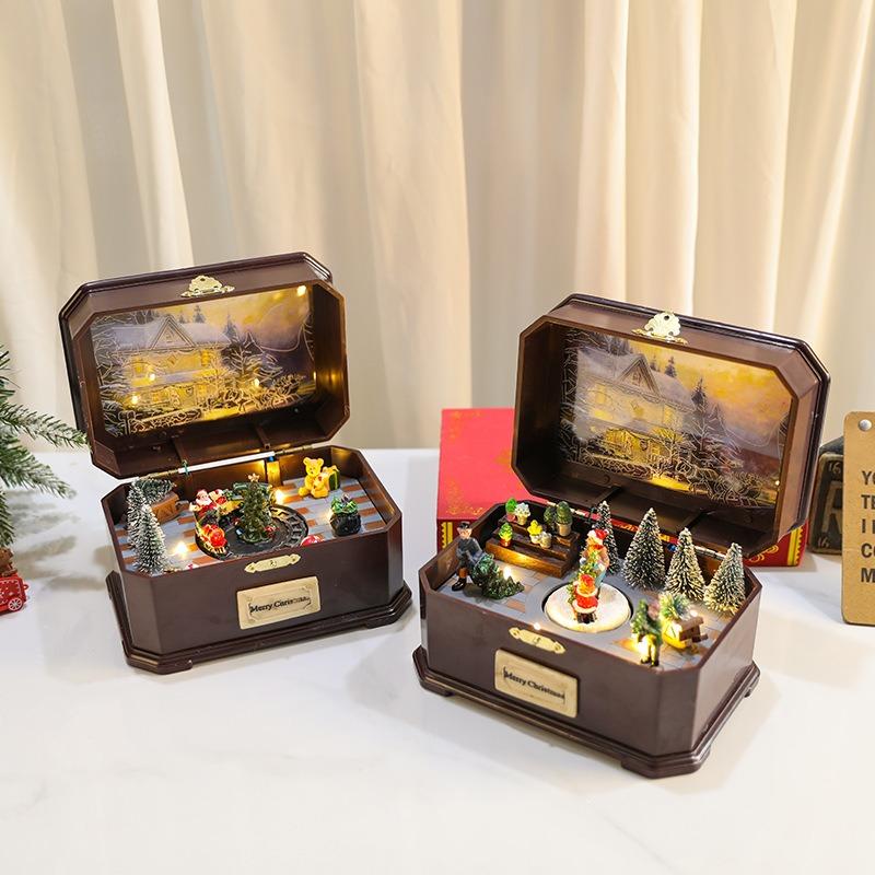 Christmas Music Box Christmas Decorations Will Rotate Light-emitting with Music USB Battery Dual-use Children's Gifts