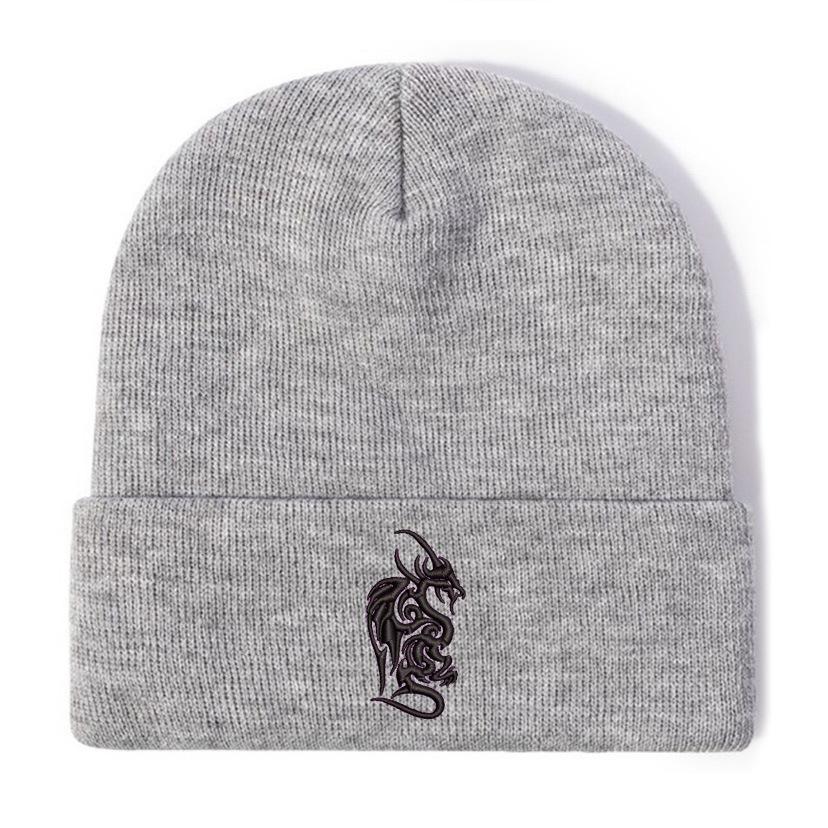 Dragon embroidered flower knitted hat versatile wool hat outdoor cycling thermal hat