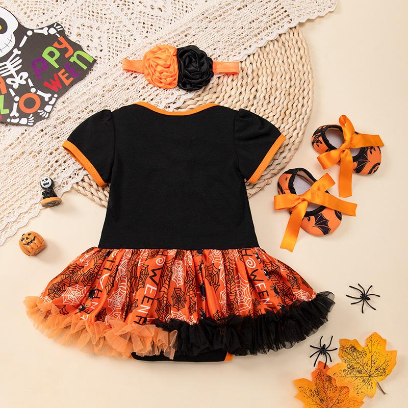 Оранжевые тыквы детские костюмы на Хэллоуин для девочек комплекты одежды для новорожденных кружевной комбинезон Petti детская обувь повязка на голову 3 шт. детская одежда