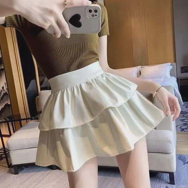 Юбка А-силуэта из искусственной кожи с высокой талией, осень/зима 2024 г. - тонкая, пышная, не пропускающая влагу, дизайн Hot Girl Cake