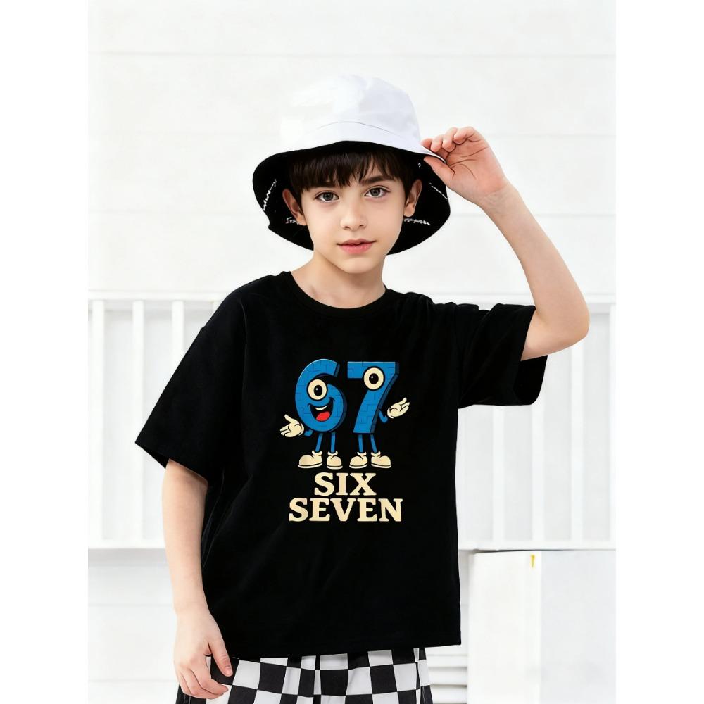 Fashion Men and Women's T-shirt 6 7 Print T-shirt Loose Short Sleeve Tops Summer Casual Round Neck Kids Tees Clothing