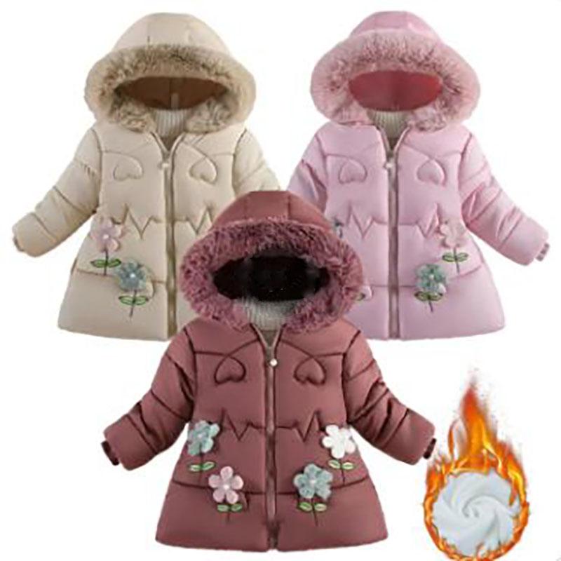 Baby Girls Padded Down Coats Hooded Cute Clothing Children Fashion Winter Thickened Jackets Kids Casual Cotton Parkas
