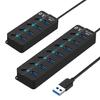7/4 Ports USB 3.0 Hub High Speed Splitter On/Off Switch Charger Dock Station