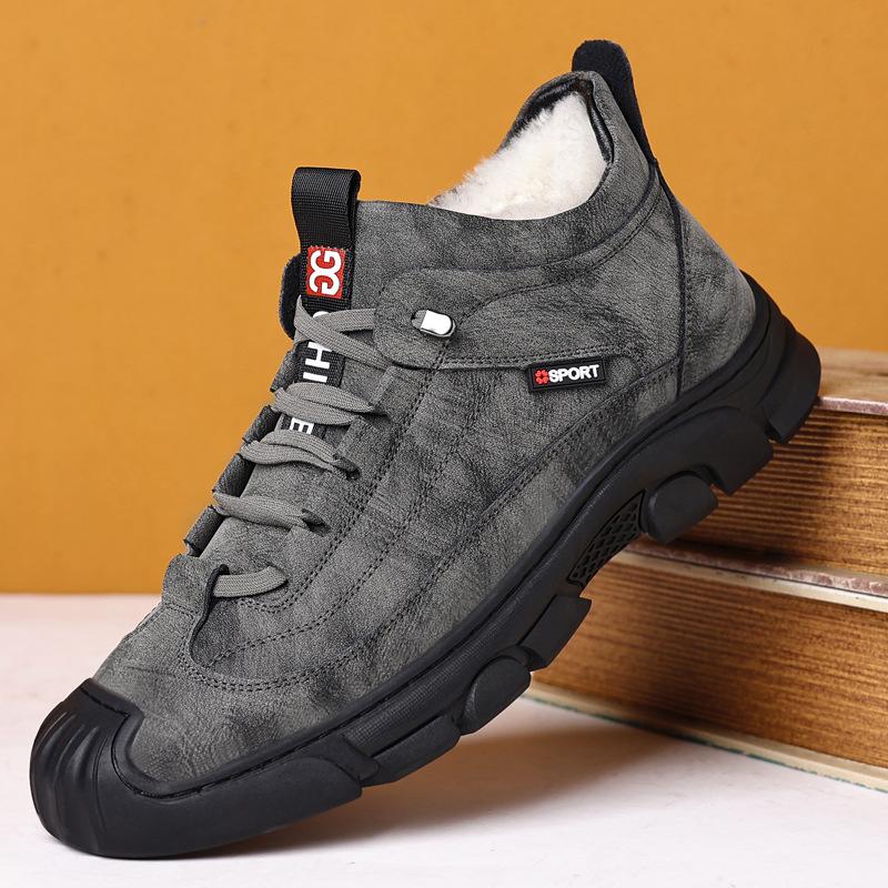 Бархатные хлопковые туфли мужские туфли папины туфли зимние папины туфли утолщенные бархатные высокие туфли с круглым носком мужские хлопковые кожаные туфли шерстяные туфли