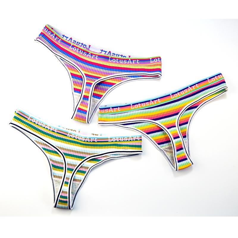 YOUULAR 3 шт./лот, модные женские хлопковые бесшовные стринги, сексуальное красочное полосатое нижнее белье, трусики, стринги, женское нижнее белье, нижнее белье M-XL