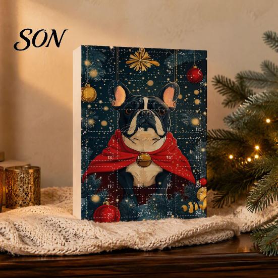 Countdown Calendar 24 Days Bulldog Advent 2026, Acrylic Puppy Ornaments Christmas Calendar, 2D Flat Dog Xmas Tree Pendant for Tree, Holiday