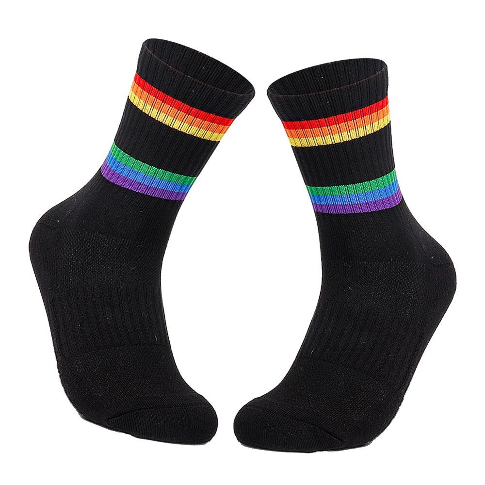 2PCS Rainbow Stripe Striped Socks Breathable Mesh Sports Running Socks Running Socks Tennis