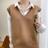 Autumn Women's Knitted Vest Korean Version V-neck Solid Color Pullover, Casual Shoulder Loose Outer Sleeveless Sweater