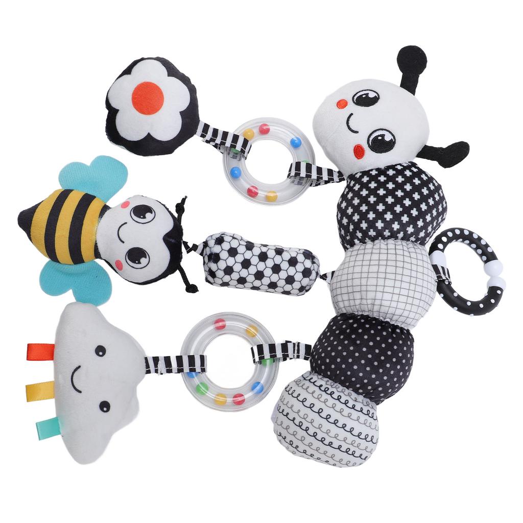 Подвесная игрушка для кровати, плюшевая игрушка ручной работы в виде животного с подвесными колокольчиками черного и белого цвета