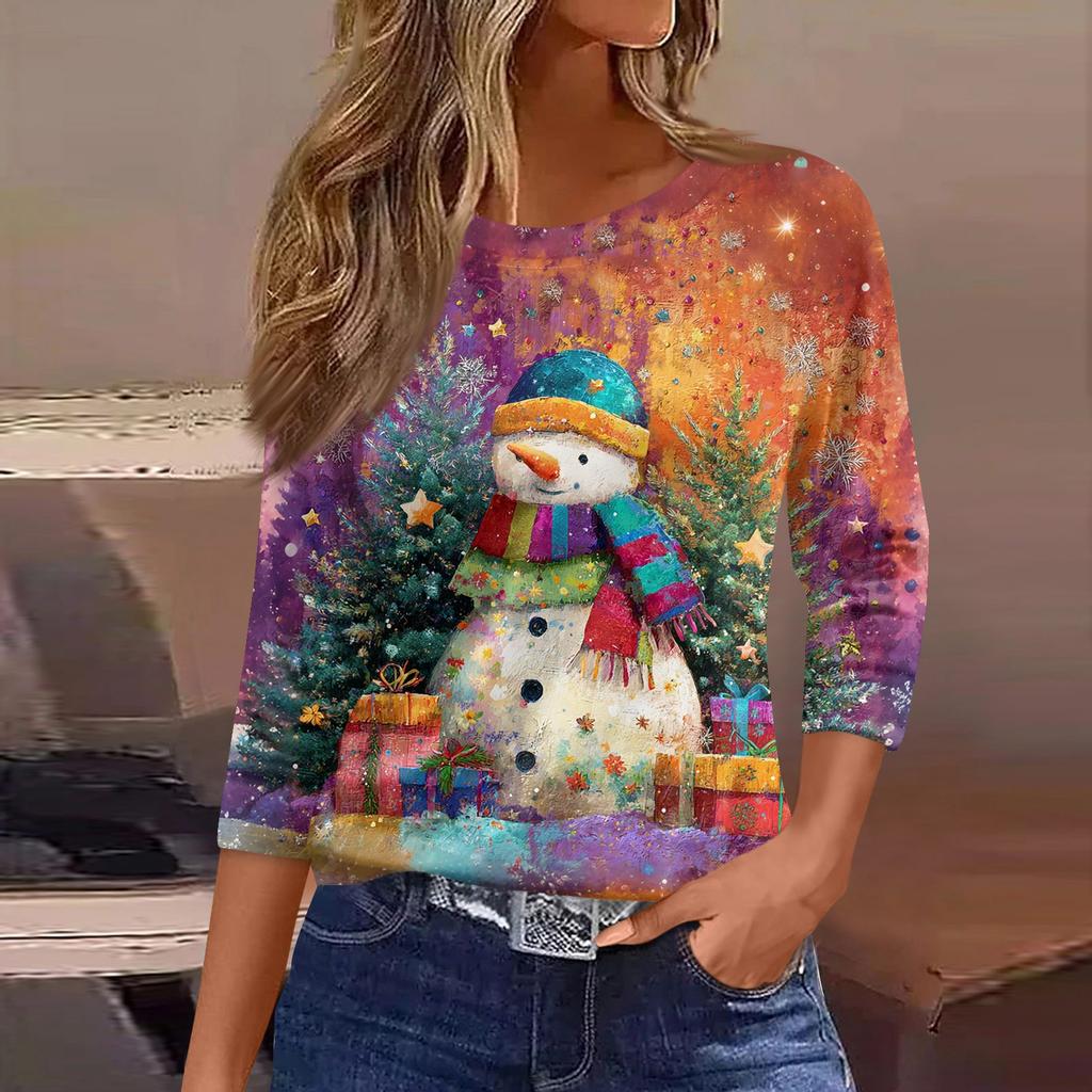 Рубашки с рукавом 3/4 для женщин, футболки с принтом, блузки, повседневные базовые топы больших размеров, пуловеры