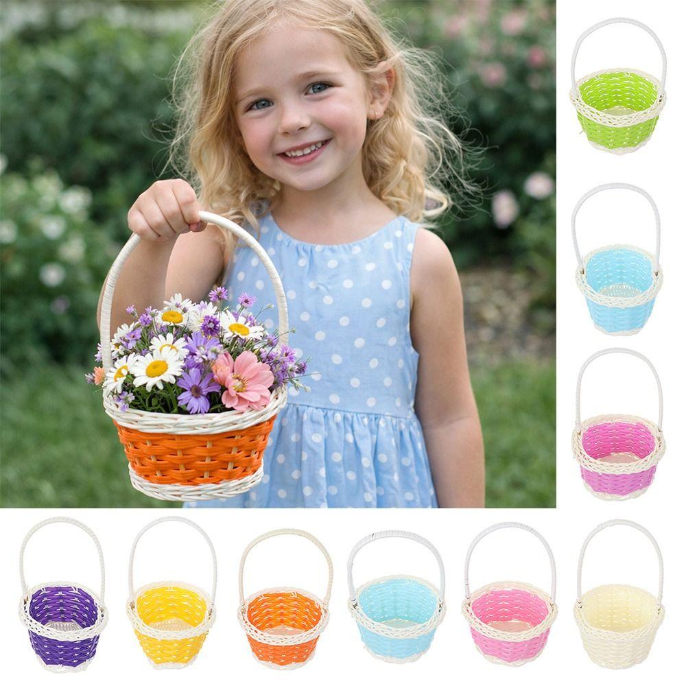 Round/Oval Shape Flower Storage Basket Wicker Flower Basket For Plant Home Wedding