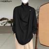 Men Swing Collar Stand Collar Irregular Neck Long Sleeve Tops