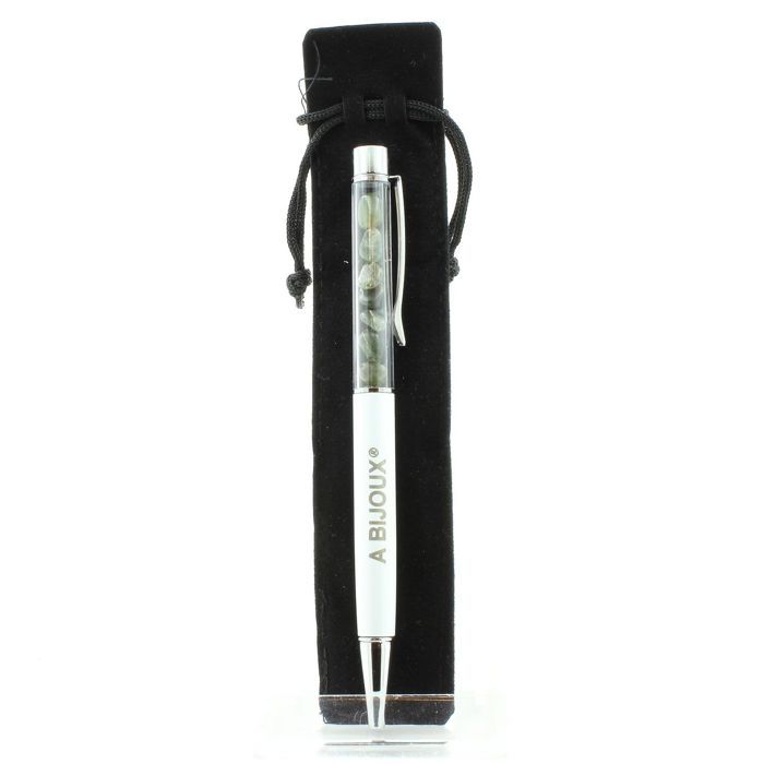 Pierres et Minéraux. Stylo minéraux Quartz Tourmaline rutile du Brésil. Couleur blanc.