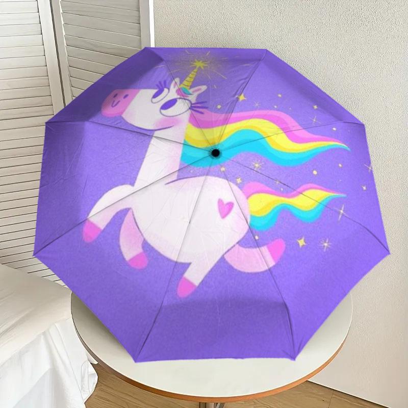 1pc Unicorn, Rainbow Automatic Open/Close Umbrella, Folding Compact Umbrella with Lightweight Design for Women/Men yy251028163