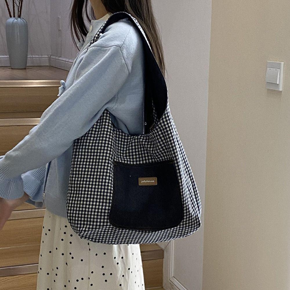 Cloth Double Sided Plaid Denim Vest Bag Retro Bohemian Messenger Bag Denim Shoulder Bag  Travel