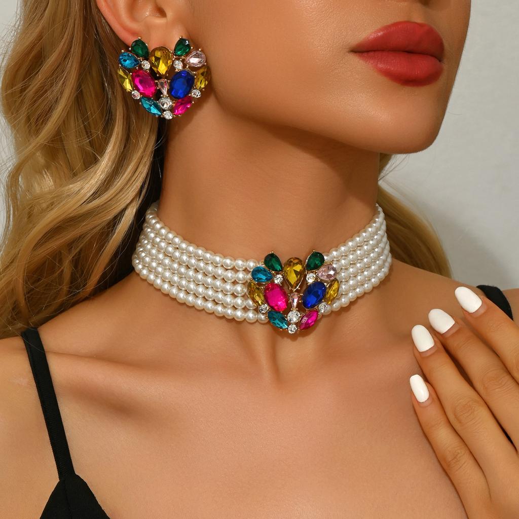 Ladies' Fashion Design Pearl Set Series Necklace Earrings Jewelry Set Wedding Party Festival Gift