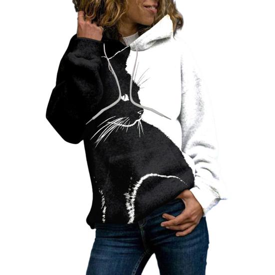 Yousheng Fall Winter Women Hoodie 3D Animal Print Loose Hooded Thick Plush Soft Warm Long Sleeve Pullover Mid Length Elastic Cuff Casual Top