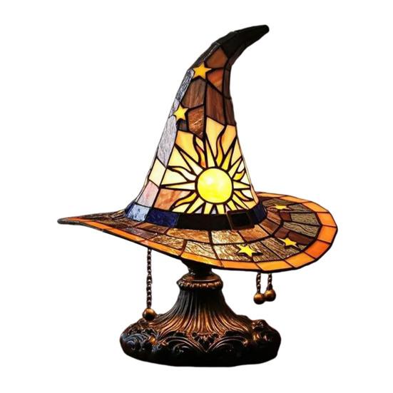 Лампа в виде шляпы ведьмы, витражное стекло, смола, свет в виде шляпы волшебника, жуткая готическая настольная лампа, декоративный торшер для вечеринки в помещении, Хэллоуина с привидениями, спальни