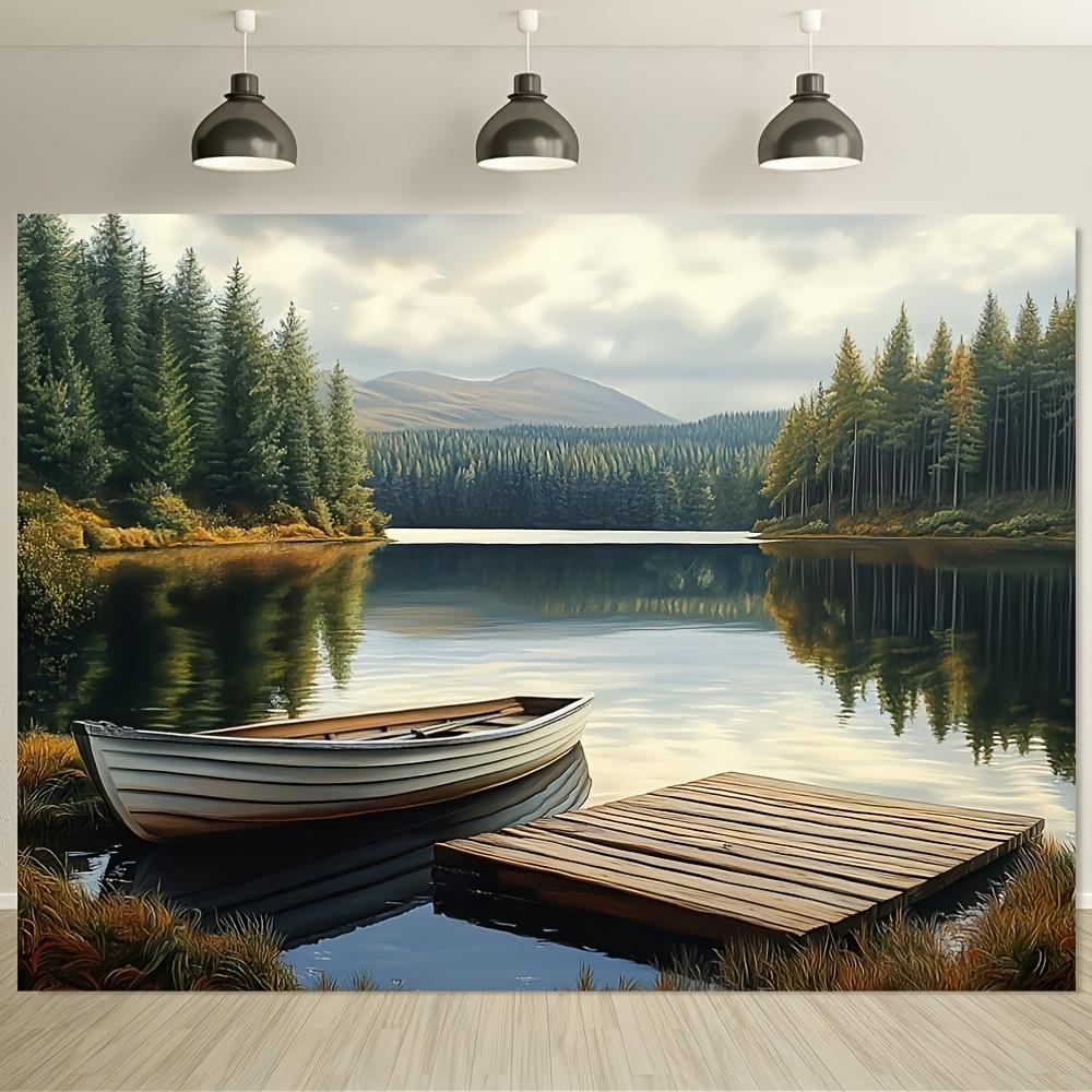 No Installation Needed  Easy Hang Nature Landscape Tapestry  Serene Lake Boats  Mountains Wall Decor  Soft Peachskin Fabric