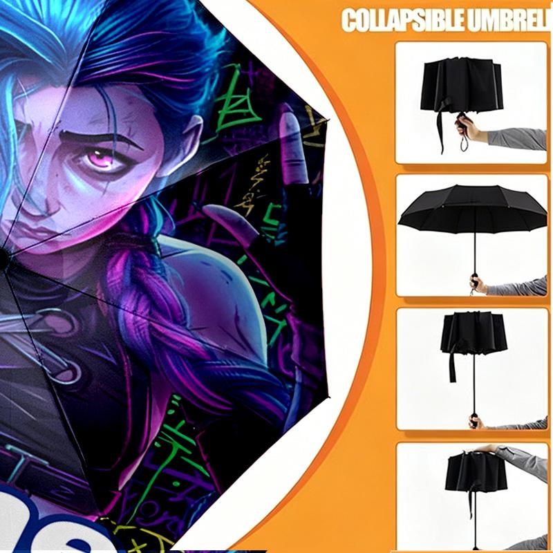 Custom Name Personalized Jinx Print Umbrella, Auto Open Close, 8‑Rib Sturdy Frame, Commute Camping Hiking Use, Birthday Gift