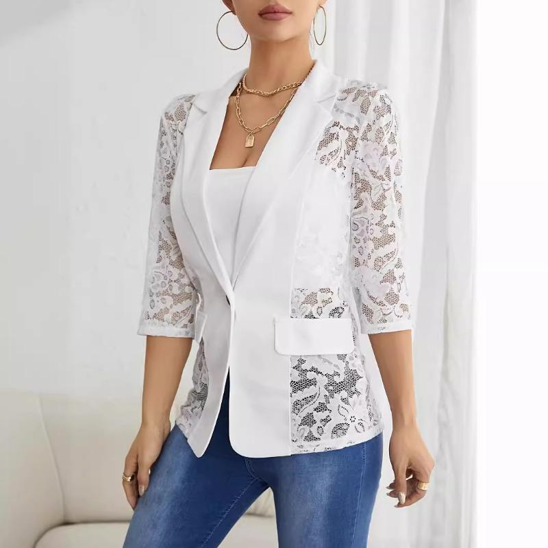 YYFS Women's Fashion Casual Solid Color Print Summer Spring 1/2 Sleeves POLO Neck Jackets & Coats
