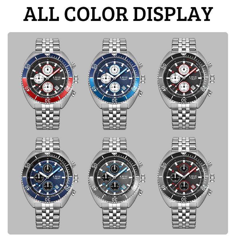 LIGE Модные мужские часы Лучшие роскошные творческие кварцевые часы Светящиеся водонепроницаемые спортивные часы с хронографом