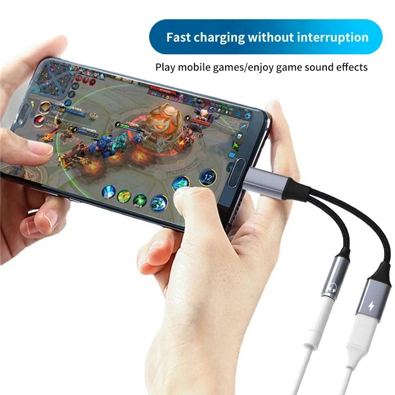 Преобразователь USB-кабеля Type C на 3,5 мм с поддержкой PD 60 Вт, USB-AUX, с адаптером-разветвителем для наушников 2-в-1, аудиокабель для наушников Huawei