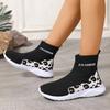 Foreign Trade Women's Flat-bottomed Casual Mid-top Shoes 2025 New Round Head Fly-woven Elastic Cloth Socks Shoes Women's Shoes