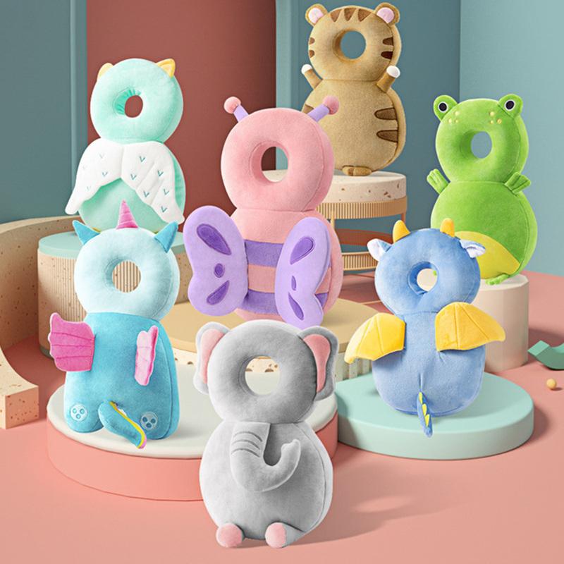 Детская подушка против столкновений Дышащая защита головы для детской ходунки Защита от падений Животное Плюшевая подушка Регулируемый ремешок Подушка для спины