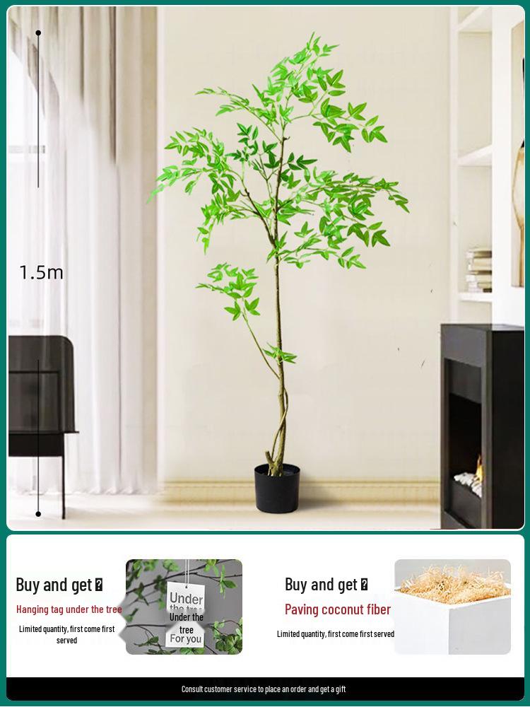 Artificial Nandina Domestica Potted Plant for Home Decoration - Green Ornamental Bonsai for Living Room or Sofa Side Decor.