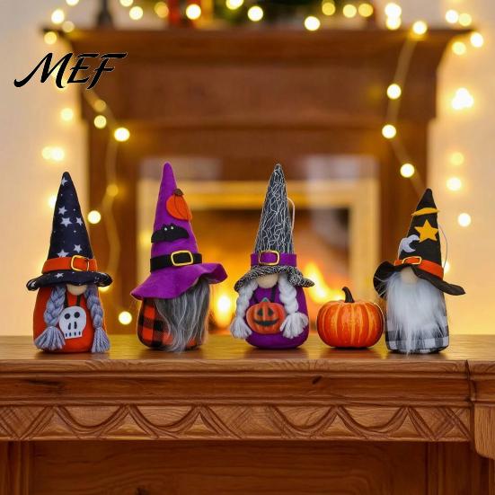Handmade Felt Gnomes with Hats Halloween Plush Gnome Decoration, Spooky Witch Hat Swedish Tomte Elf Figurine, Soft Fabric Collectibles Mini