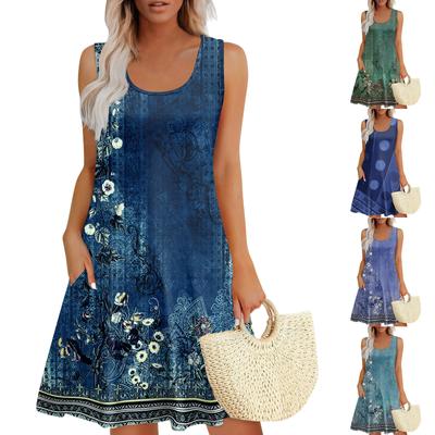 Женские летние платья, свободные сарафаны без рукавов с U-образным вырезом и карманами