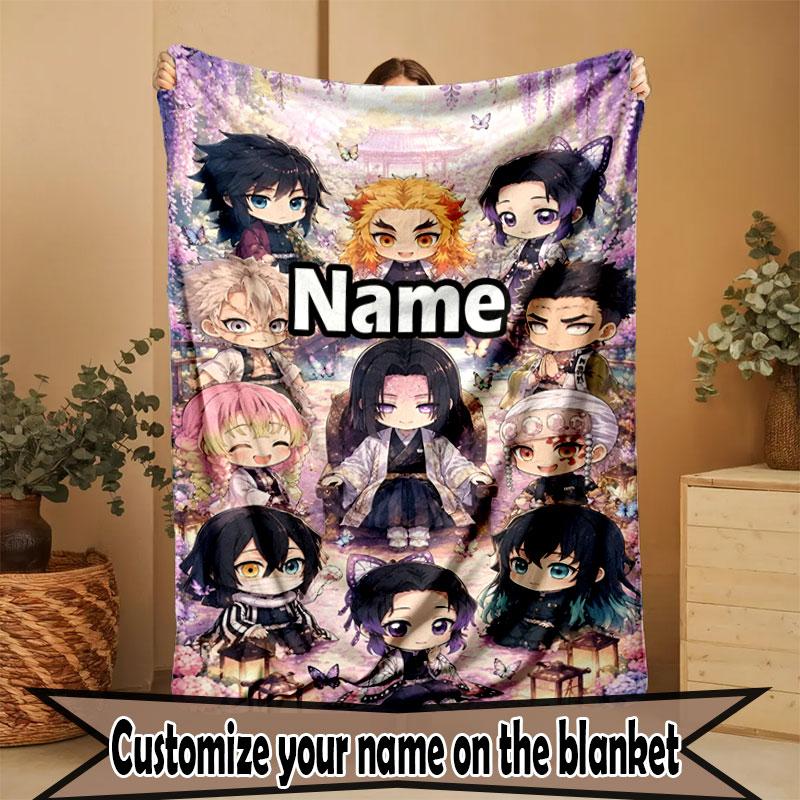 Custom Name Personalized Demon Slayer Print Blanket, Home Decor, Bedroom, Sofa, Camping, Couch, Gifts for Birthday Christmas