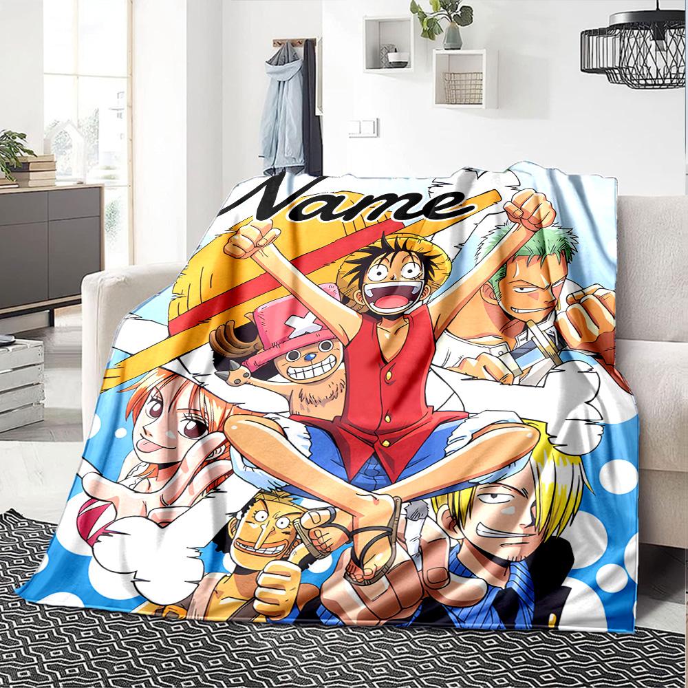 Custom Name One Piece Adventure flannel Blanket for Super Soft Cute Comfort Blanket for Travel Bedding Couch Sofa Blanket