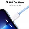 Кабель для передачи данных C-C 60 Вт Быстрая зарядка для iPhone 15 16 Type-C на Type-C Кабель для суперзарядки Телефонный кабель Нейлоновый кабель