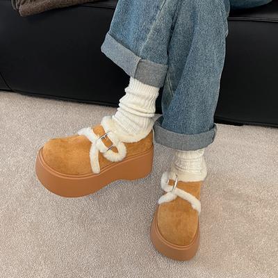 Ретро Интернет знаменитости взрыв флис утолщенная платформа хлопковая обувь женская 2025 новая зимняя усиленная теплая пушистая обувь