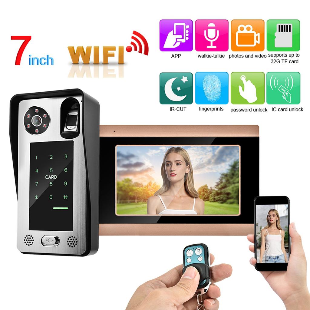 Пульт дистанционного управления отпечатков пальцев Пароль 7 дюймов ЖК-дисплей Wifi Видеокамера Дверной звонок
