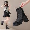 Fashion Women's Mesh Platform Boots Summer Chunky Heel Thick Bottom High Heels Breathable Non-slip Back Zip Shoes Botas Mujer